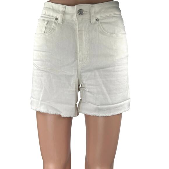 NA-KD Women's White High Waisted Frayed Raw Hem Mini Denim Jeans Shorts Size 36 - Picture 1 of 5